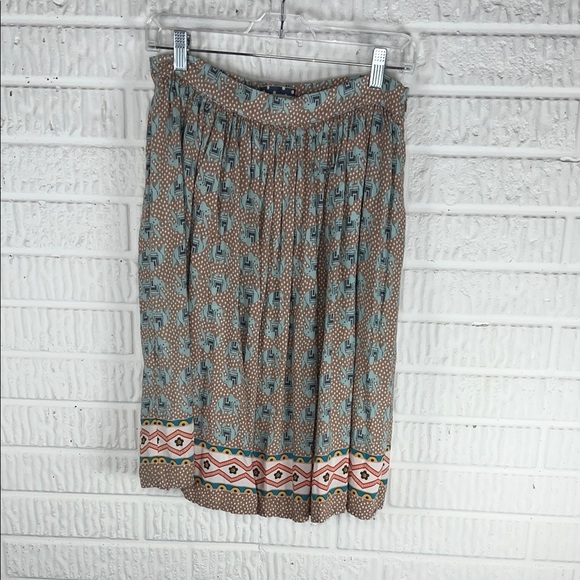 Comme Toi Dresses & Skirts - Comme Toi Elephant Boho Printed Midi Skirt in Light Brown and Teal